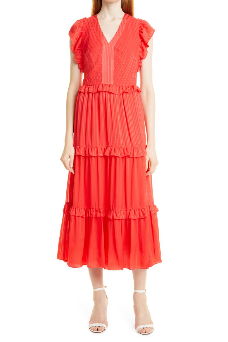 Tiliana Ruffle Dress, Main, color, CORAL
