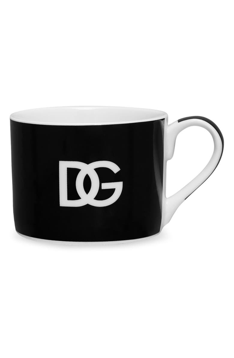 Dolce&Gabbana Set of 2 DG Logo Teacups & Saucers, Alternate, color, Black