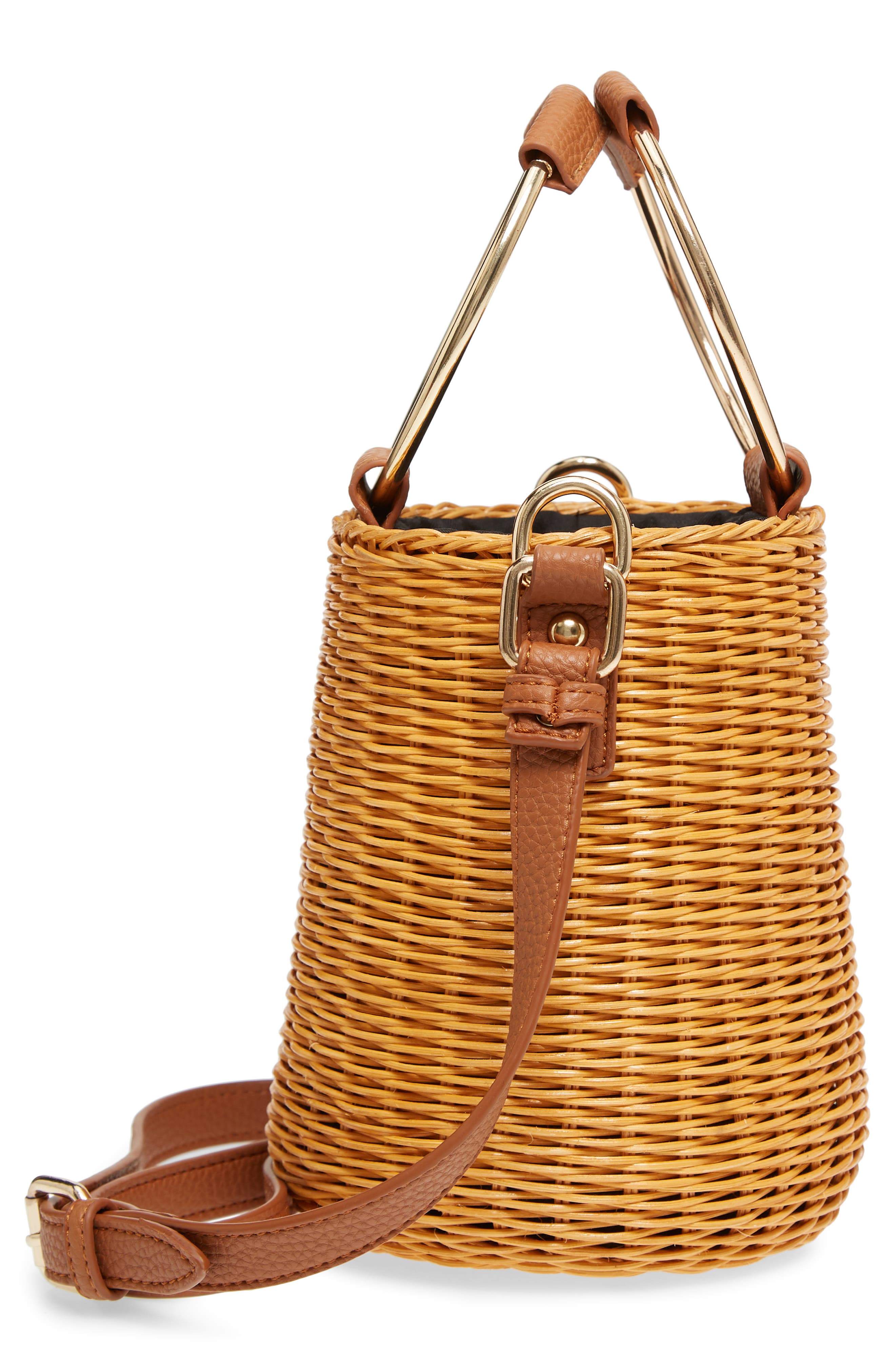 Malibu Skye Metal Handle Straw Bucket Bag, Alternate, color, 