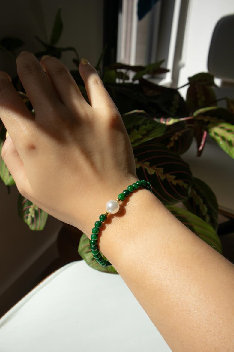 Clara Pearl and green chalcedony beaded bracelet, Alternate, color, Green