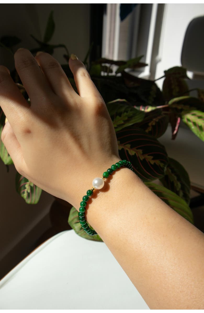 seree Clara Pearl and green chalcedony beaded bracelet, Alternate, color, Green