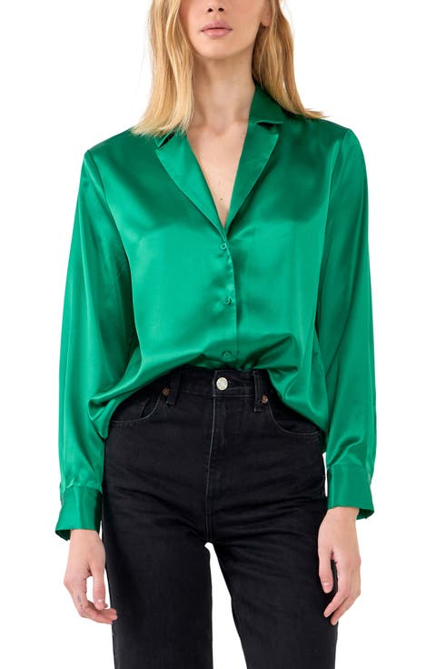 Satin Button-Up Blouse