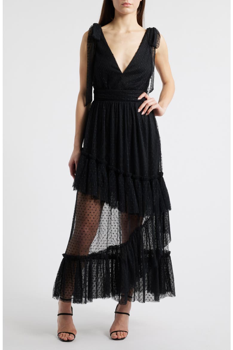 Sutton Swiss Dot Midi Dress, Main, color, BLACK
