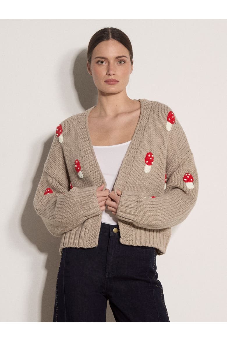Mushroom Hand Knit Open Cardigan, Main, color, Brown