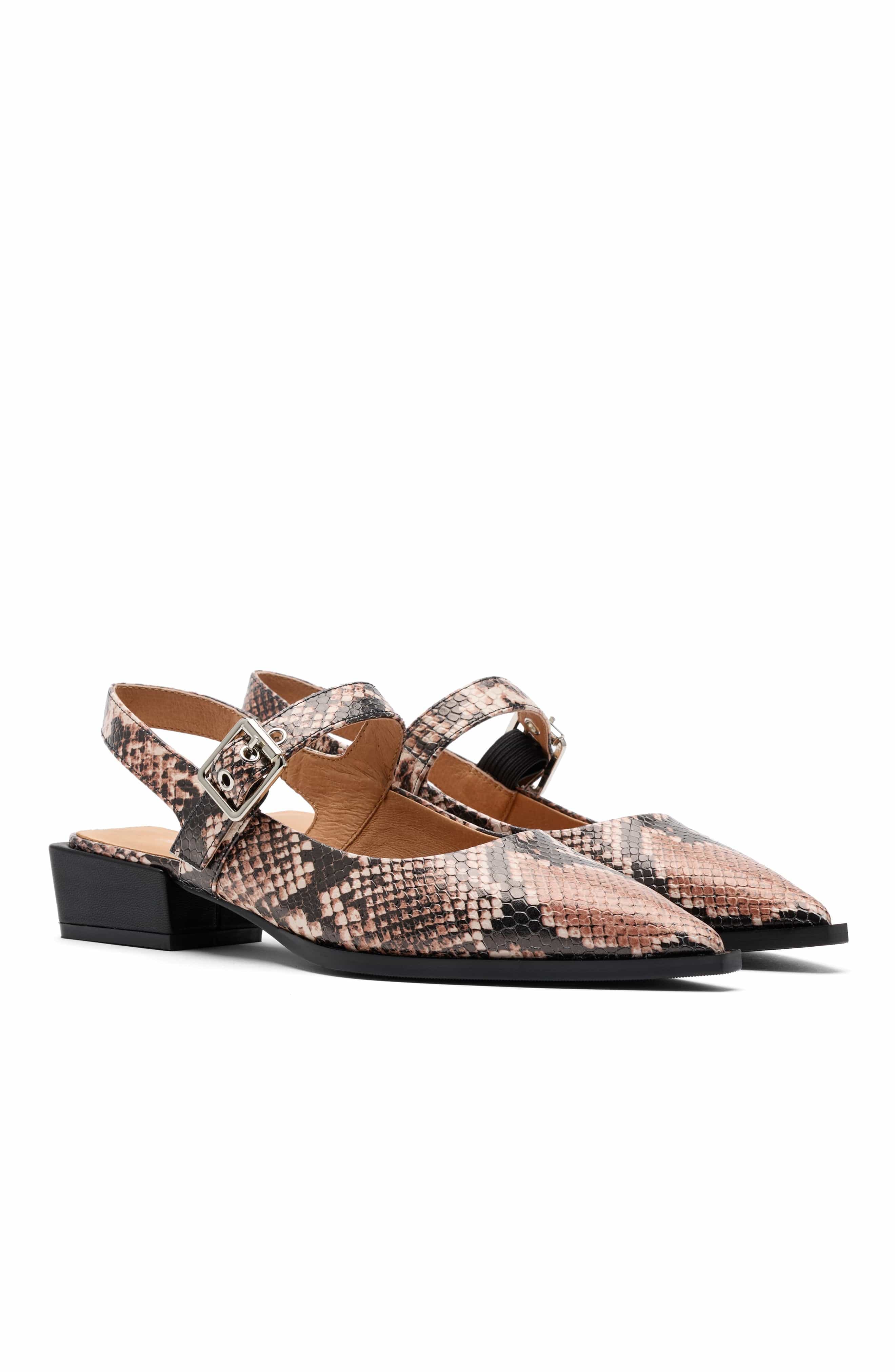 Chelsea Leather Slingback Block Heels, Alternate, color, Brown Snake
