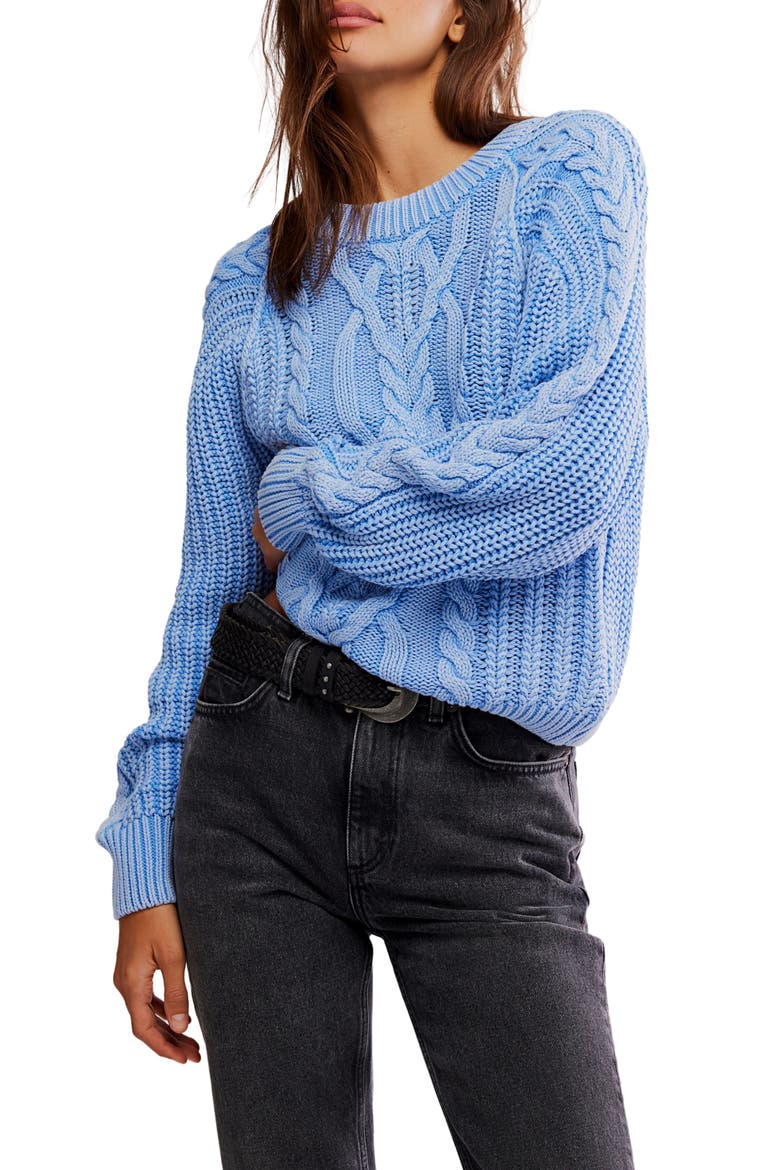 Frankie Cable Cotton Sweater, Main, color, DELLA ROBBIA BLUE