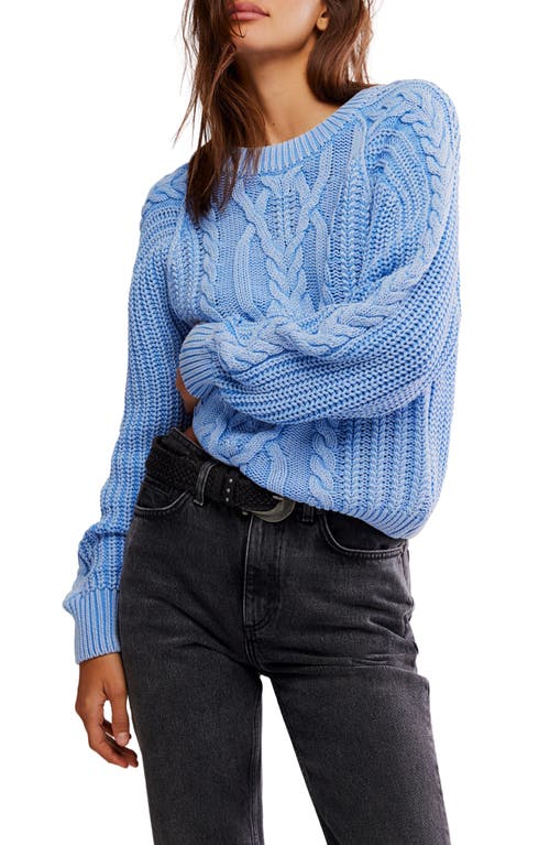 Free People Frankie Cable Cotton Sweater In Blue