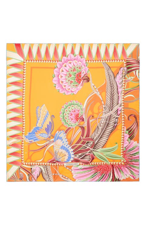 スカーフ FERRAGAMO FW25 'Giada' print scarf (785343 ARANCIOCOTTO) Giada print silk scarf - Women | Ferragamo