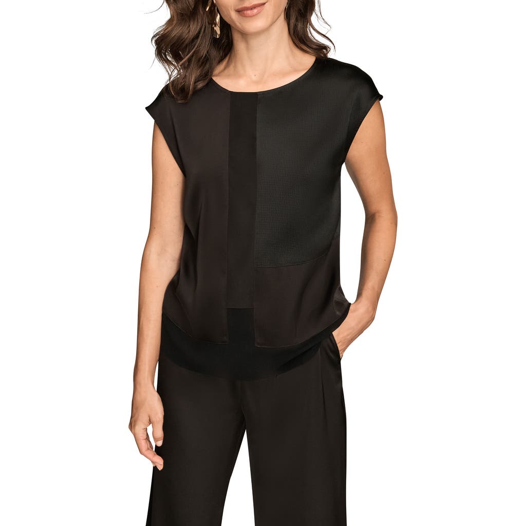 Donna Karan New York Mixed Media Cap Sleeve Top In Black
