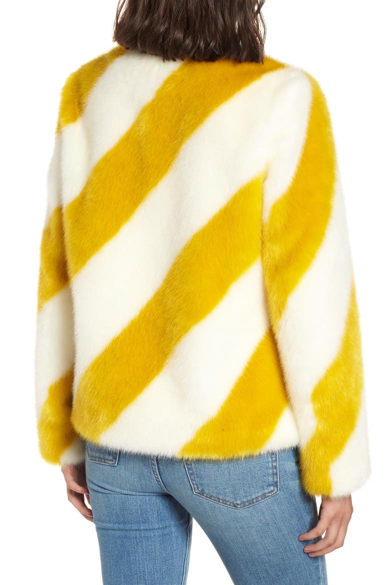 Collarless Chubby Faux Fur Jacket, Alternate, color, IVORY/ MARIGOLD STRIPE