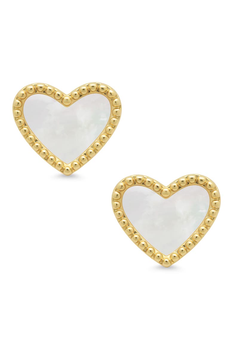 Kids' Mother-of-Pearl Heart Stud Earrings, Main, color, GOLD