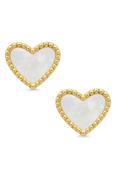 Kids' Mother-of-Pearl Heart Stud Earrings