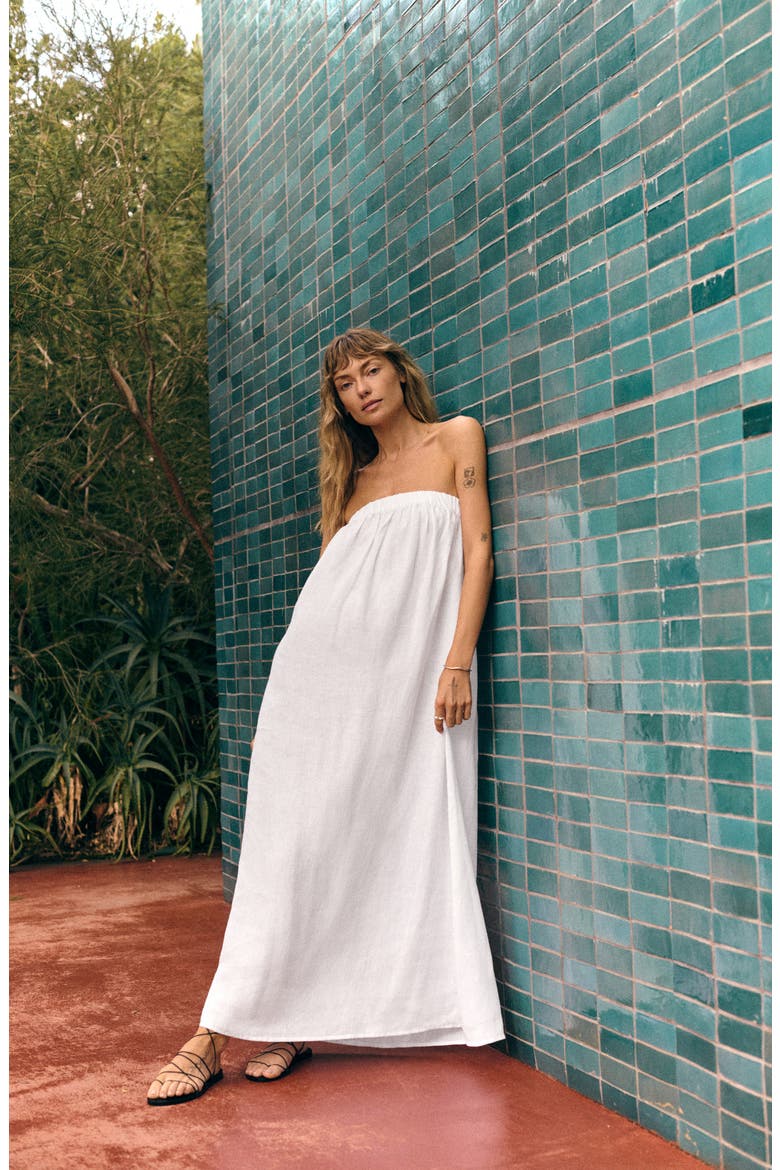 Soleil Strapless Linen Cover-Up Dress, Alternate, color, WHITE