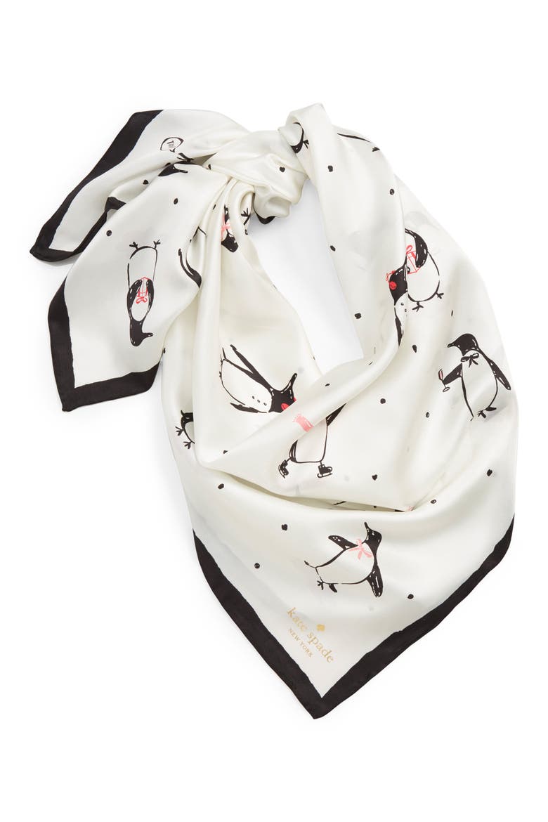 penguin silk square scarf, Alternate, color, CREAM