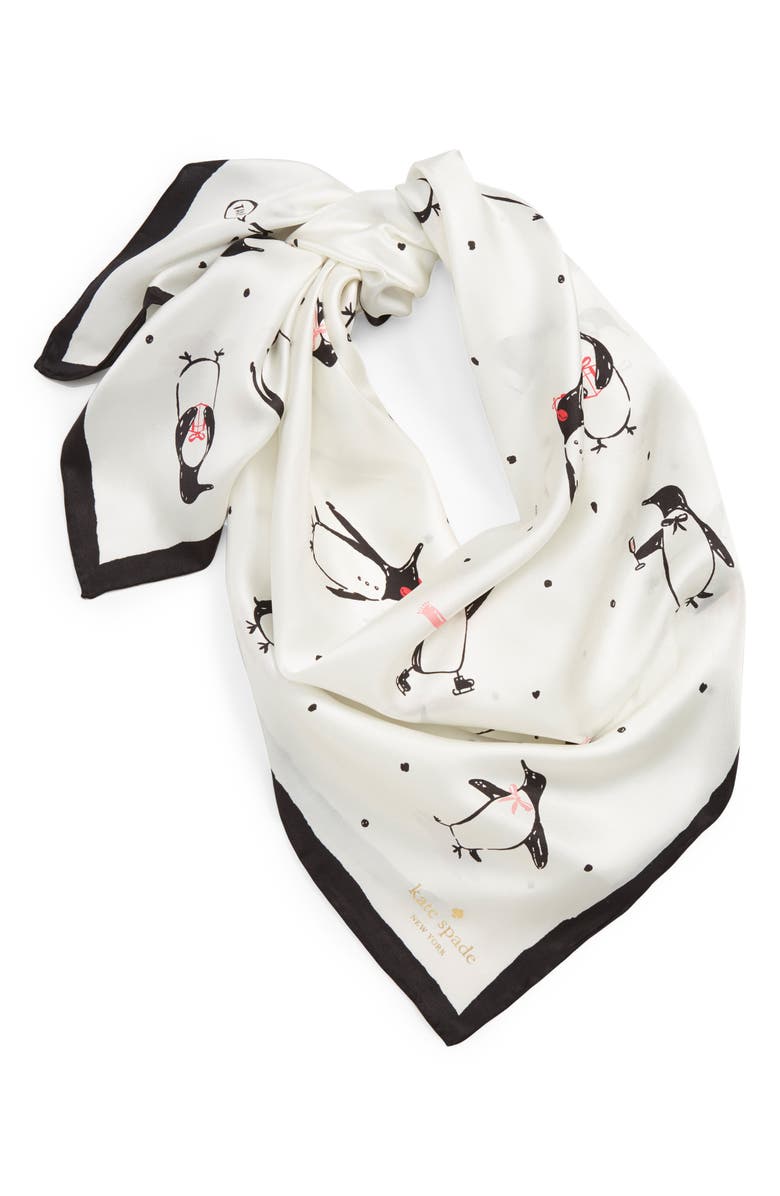 Kate Spade New York penguin silk square scarf, Alternate, color,