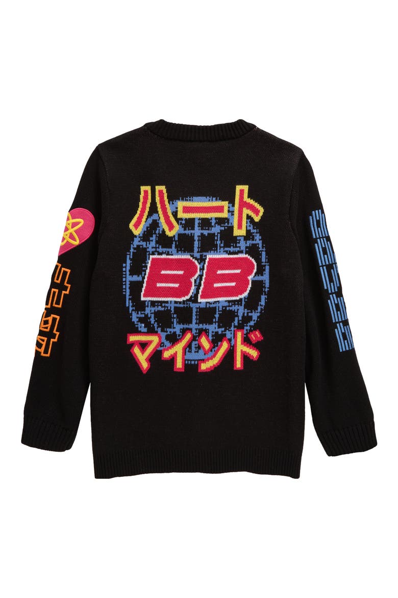 Kids' Future Jacquard Cotton Graphic Cardigan, Alternate, color, BLACK