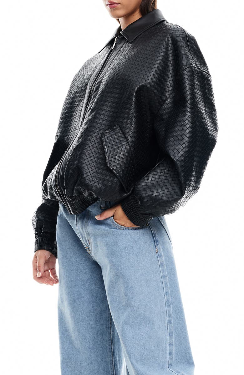 LIONESS Kenny Woven Faux Leather Bomber Jacket, Alternate, color,