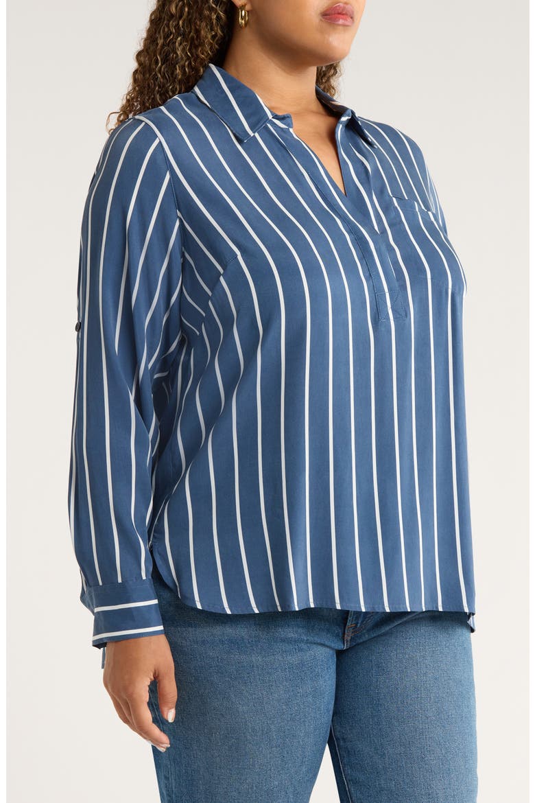 Button Back Stripe Johnny Collar Popover Shirt, Alternate, color, ENSIGN BLUE STRIPE