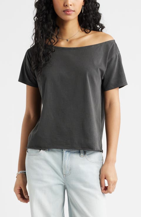 Relaxed Fit Boat Neck Cotton T-Shirt