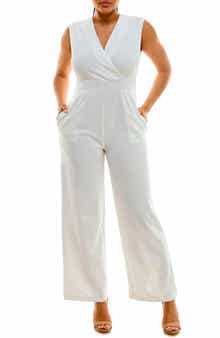 Nina Leonard Surplice V-Neck Wide Leg Jumpsuit