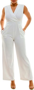 Nina Leonard Surplice V-Neck Wide Leg Jumpsuit