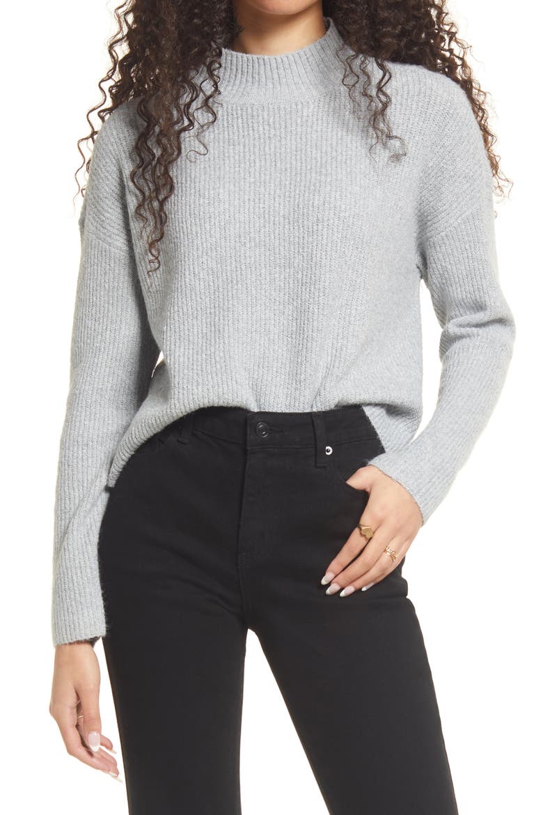 Mock Neck Sweater, Main, color, GREY HEATHER
