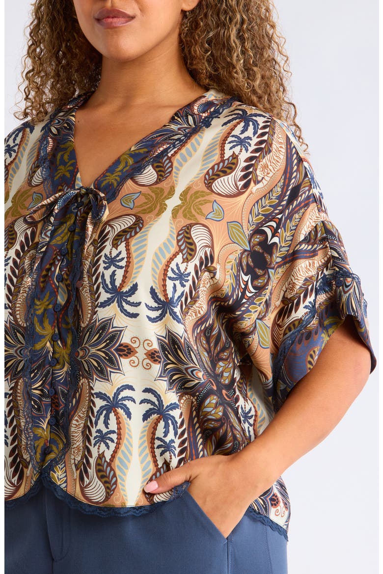 Roll Cuff Drop Shoulder Top, Alternate, color, STORMY BLUE/ ECRU MULTI