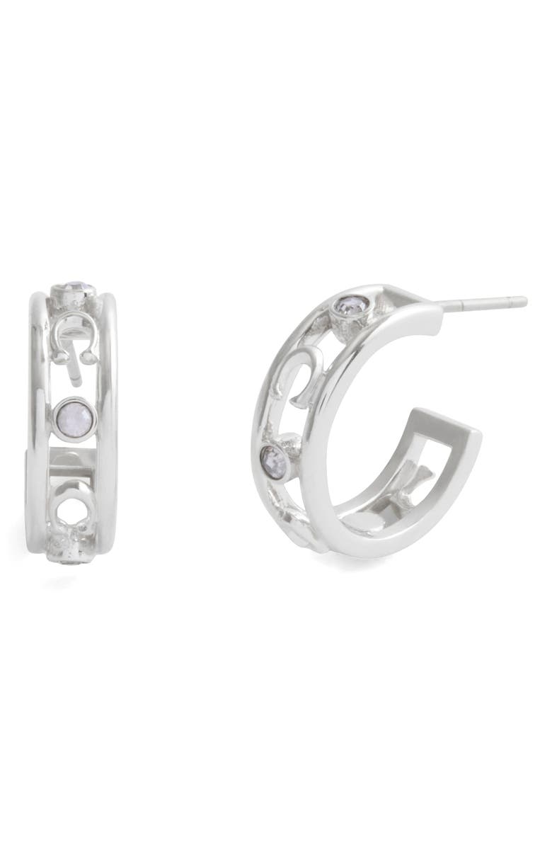 COACH Crystal Open C Hoop Earrings, Main, color, 