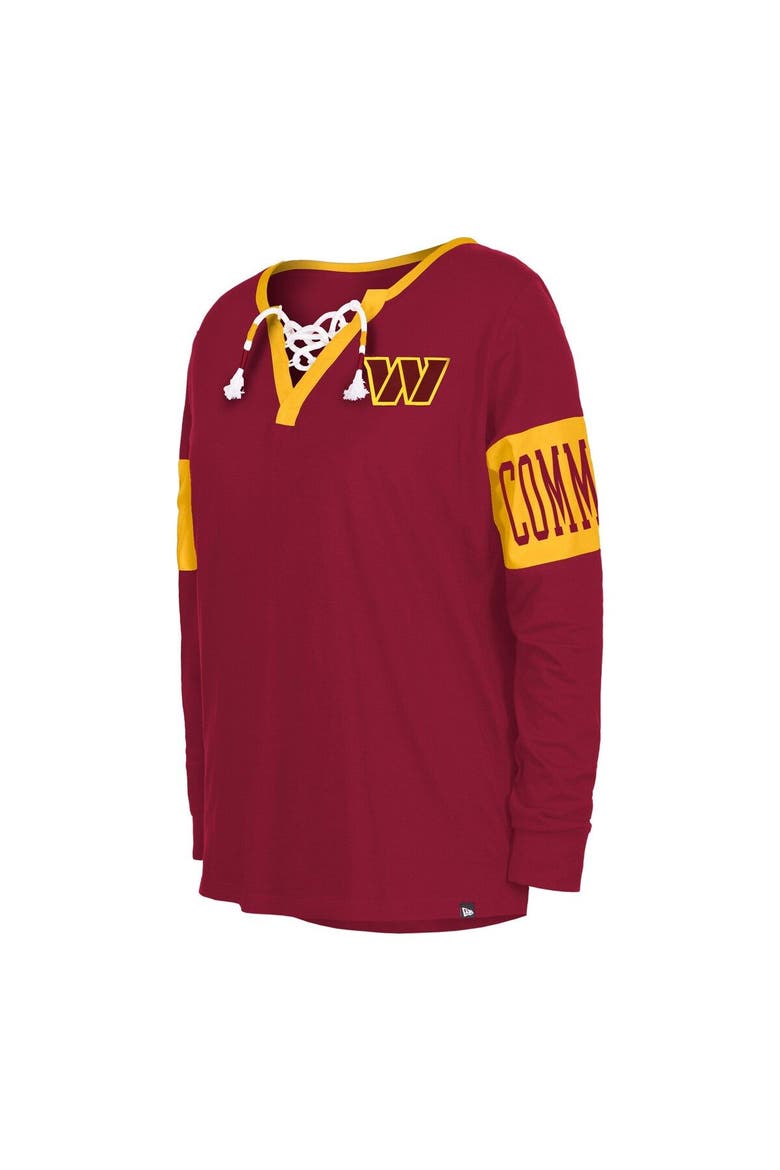 Women's New Era Burgundy Washington Commanders Lace-Up Notch Neck Long Sleeve T-Shirt, Alternate, color, Burgundy
