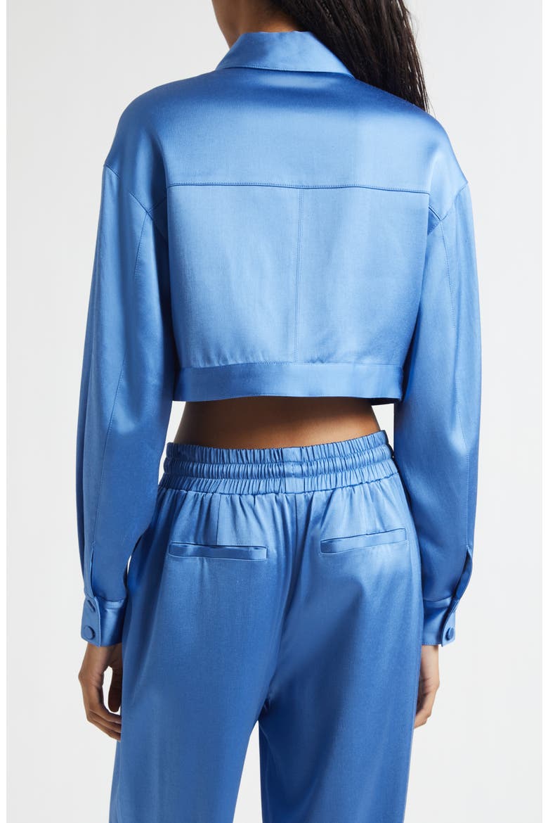 Damoni Gemstone Crop Satin Jacket, Alternate, color, COBALT WAVE