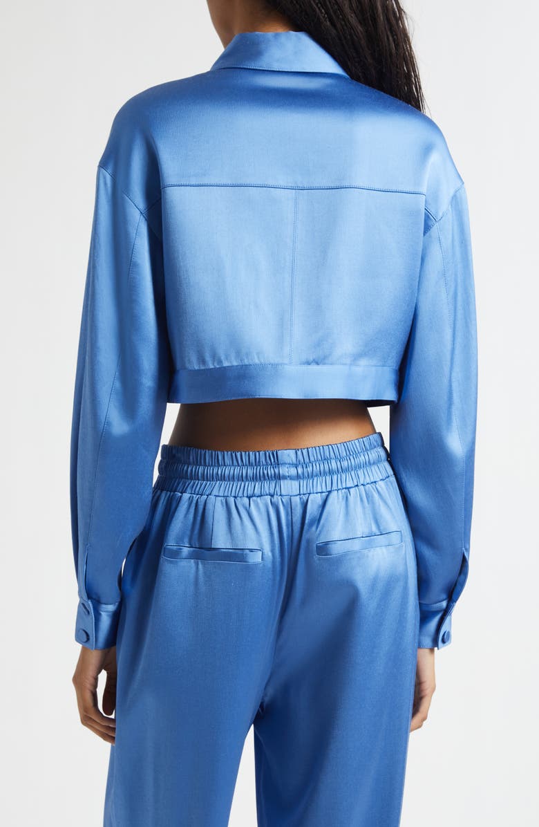 Cinq à Sept Damoni Gemstone Crop Satin Jacket, Alternate, color, Cobalt Wave