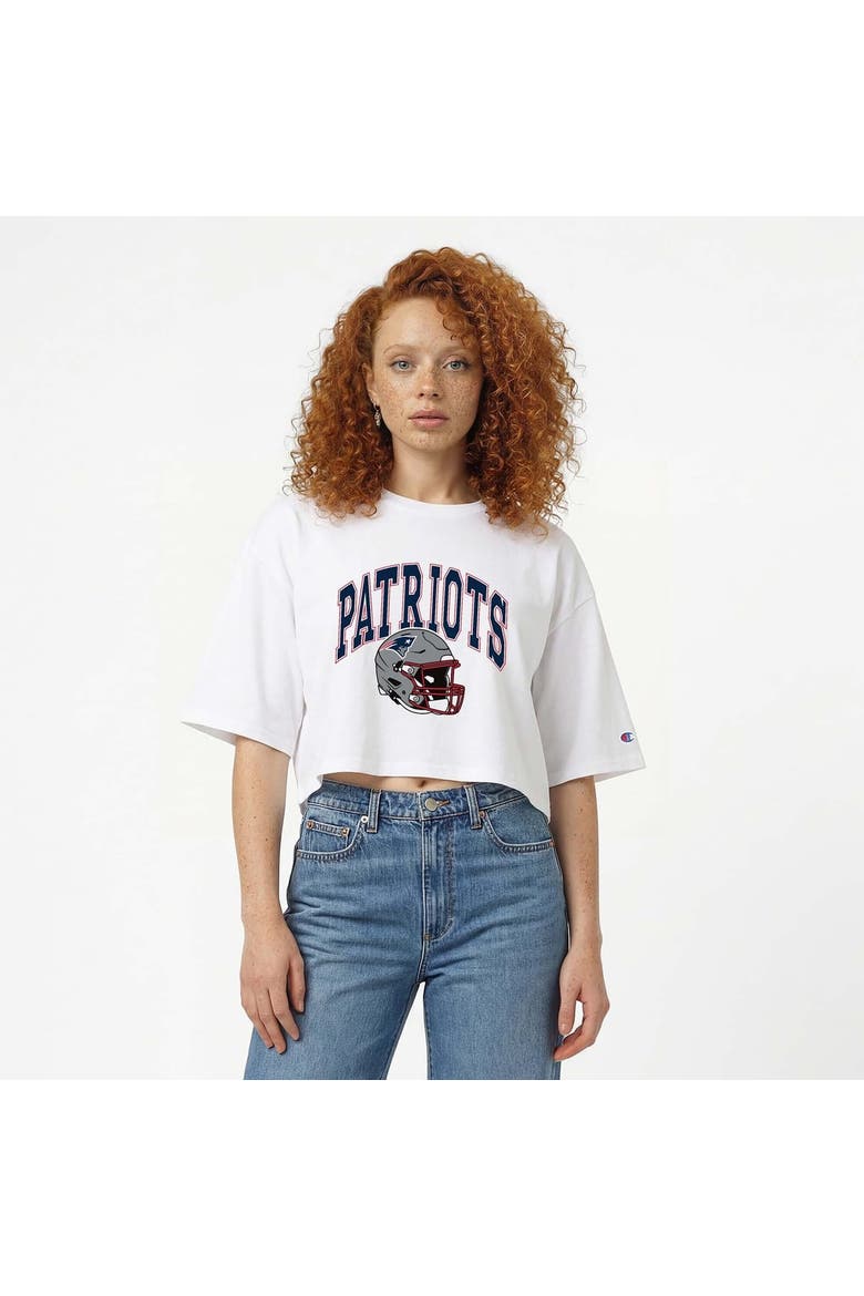 Women's Champion  White New England Patriots Boyfriend Cropped T-Shirt, Main, color, White