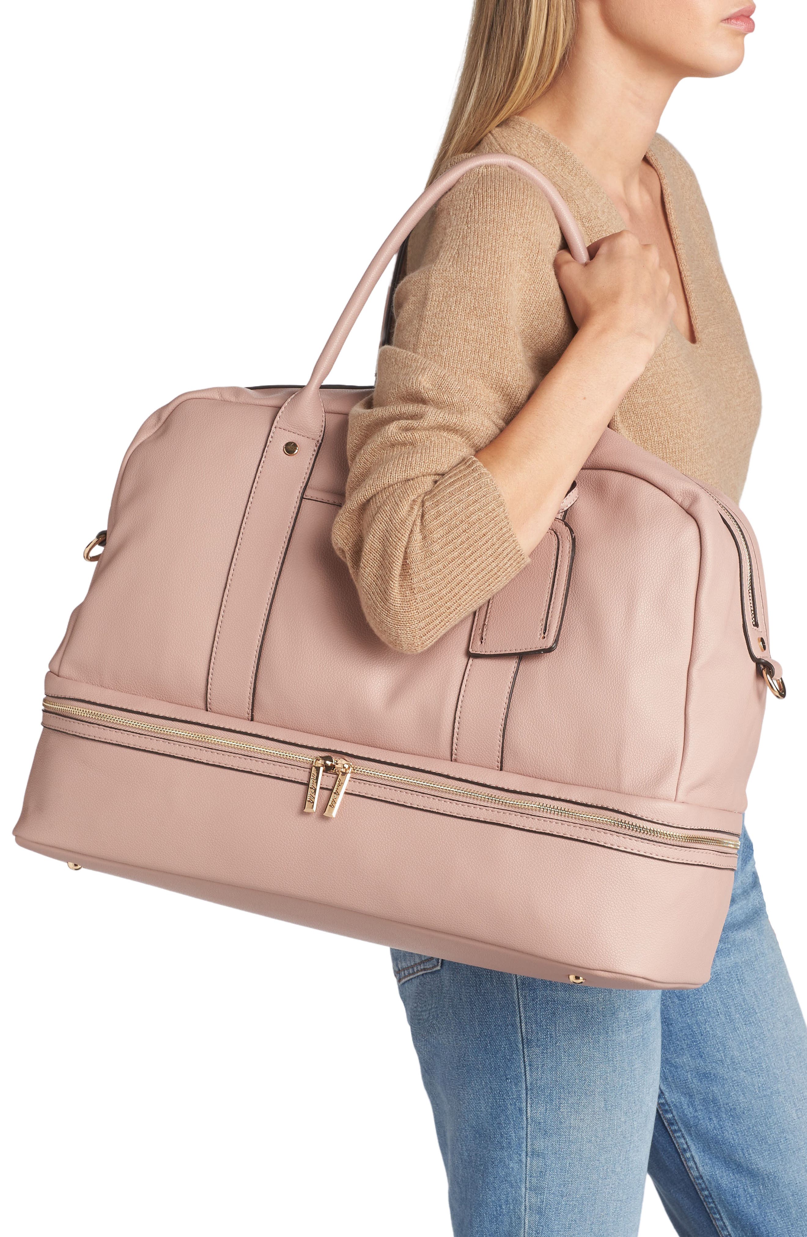 Mali + Lili Large Riley Vegan Leather Weekend Travel Bag, Alternate, color, Mauve