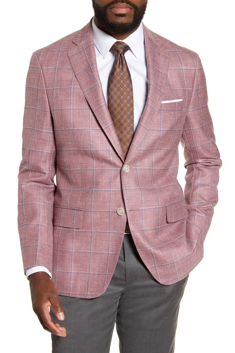 Classic Fit Windowpane Wool Blend Sport Coat, Main, color, ROSE/ WHITE