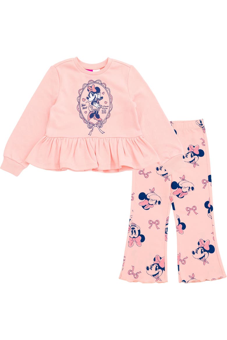 Minnie Mouse Fleece Sweatshirt and Flare Leggings Set, Main, color, Pink Minnie Mouse
