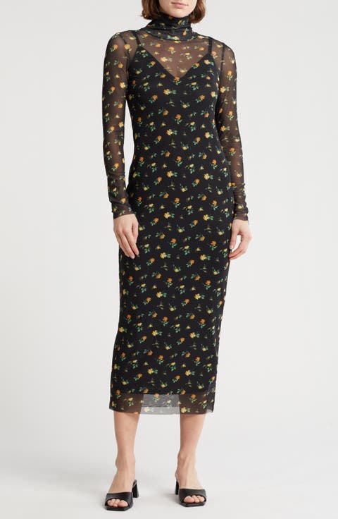 Marni Turtleneck Long Sleeve Mesh Dress