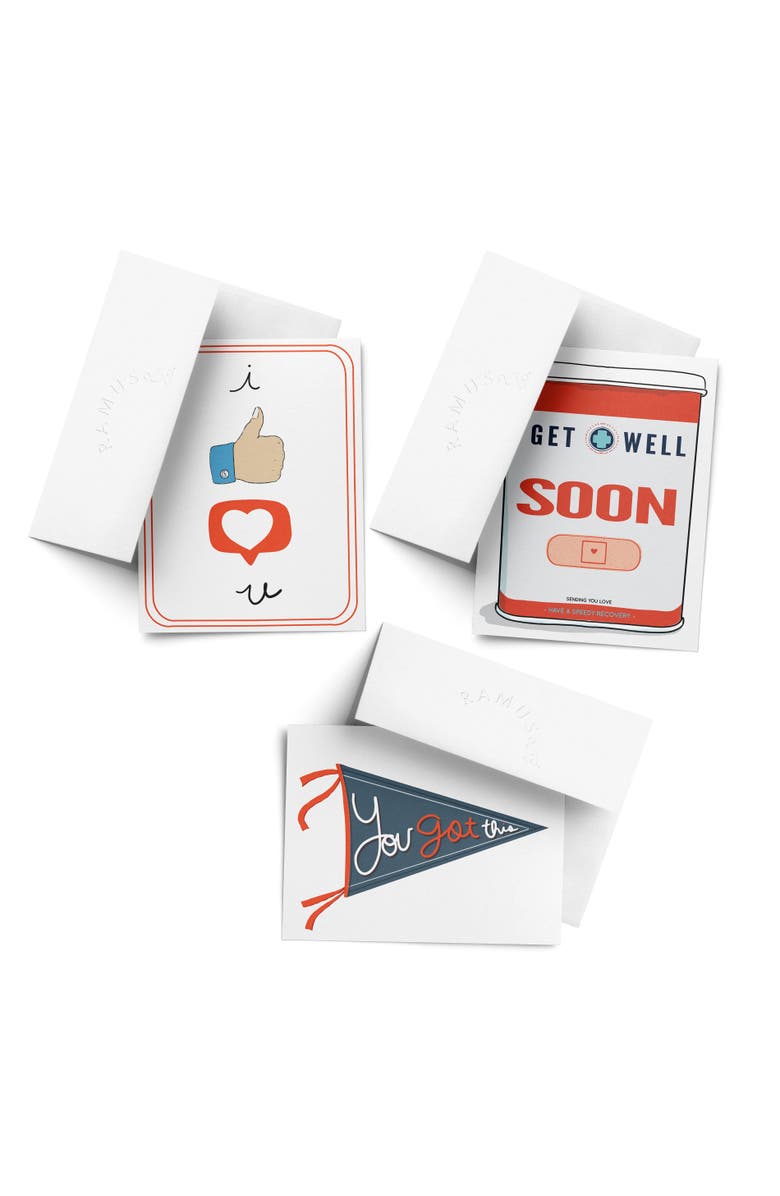 Ramus & Co Sympathy Greeting Card Pack (3ct) "I Like Like You, Pennant, Get Well Soon", Main, color, Multi-Pack