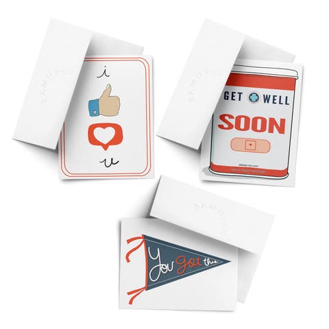 Sympathy Greeting Card Pack (3ct) "I Like Like You, Pennant, Get Well Soon"