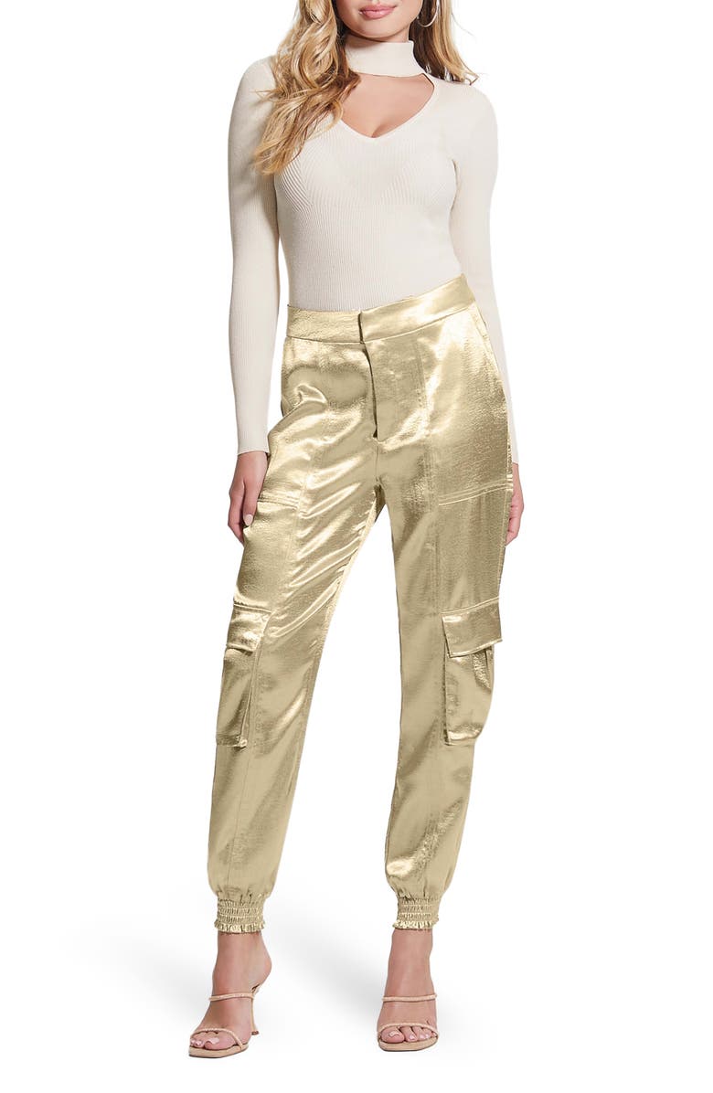 GUESS Soundwave Textured Satin Cargo Pants, Alternate, color, Cemento