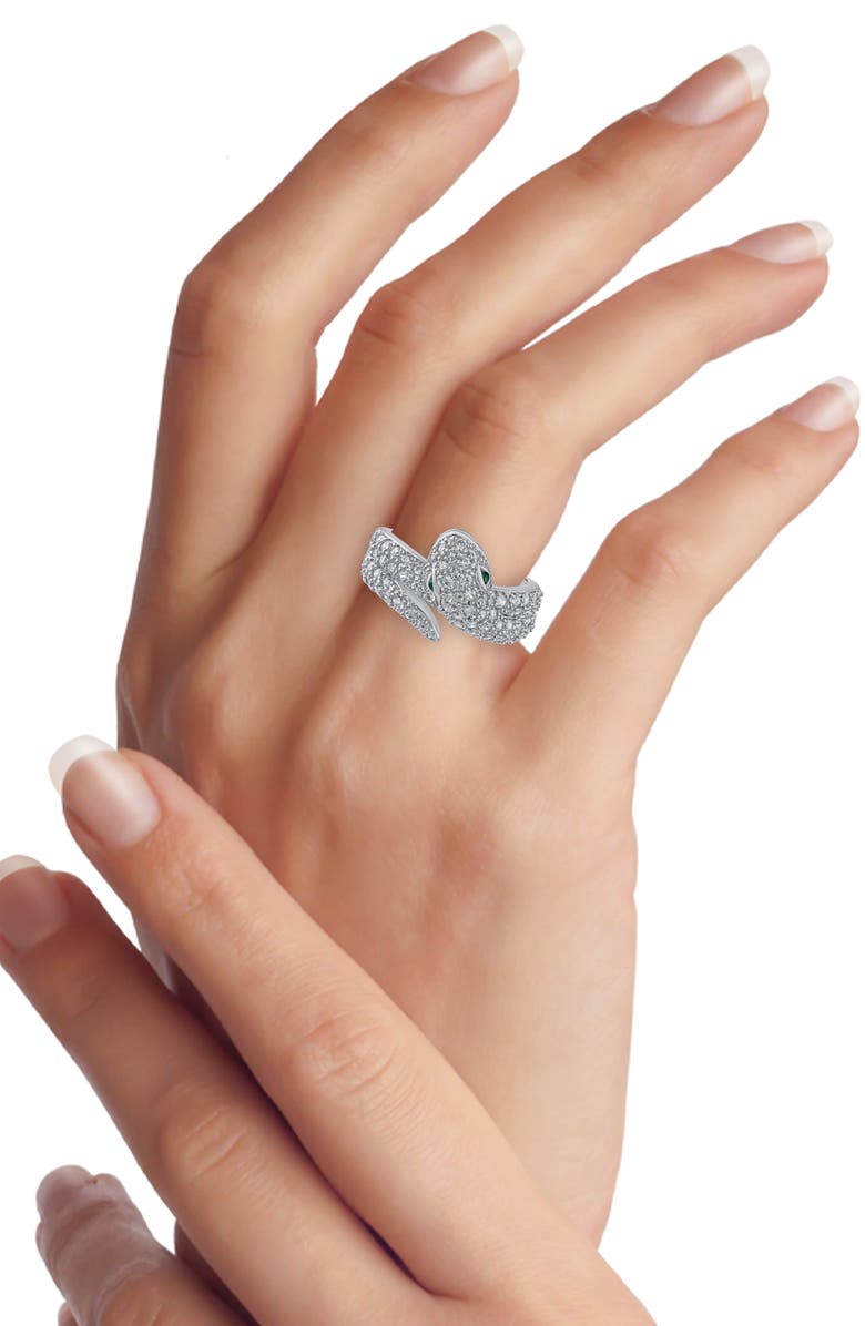 CZ by Kenneth Jay Lane Pavé Cubic Zirconia Snake Wrap Ring, Alternate, color, Clear Silver