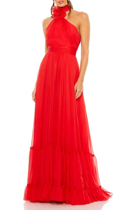 Asymmetrical Halter Neck Tiered A Line Gown