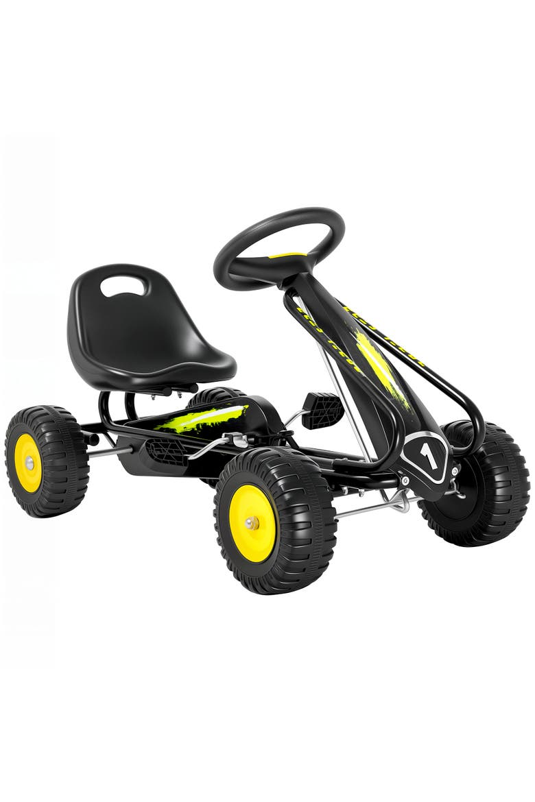 Kids Pedal Go Kart, Adjustable Seat, Steering Wheel, Backrest, Outdoor Racer, Black, Main, color, Black