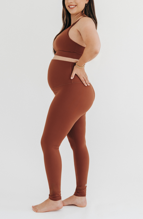 Axk Athletic Maternity Legging With Scrunch Butt Design And Supportive Belly Band In Brown