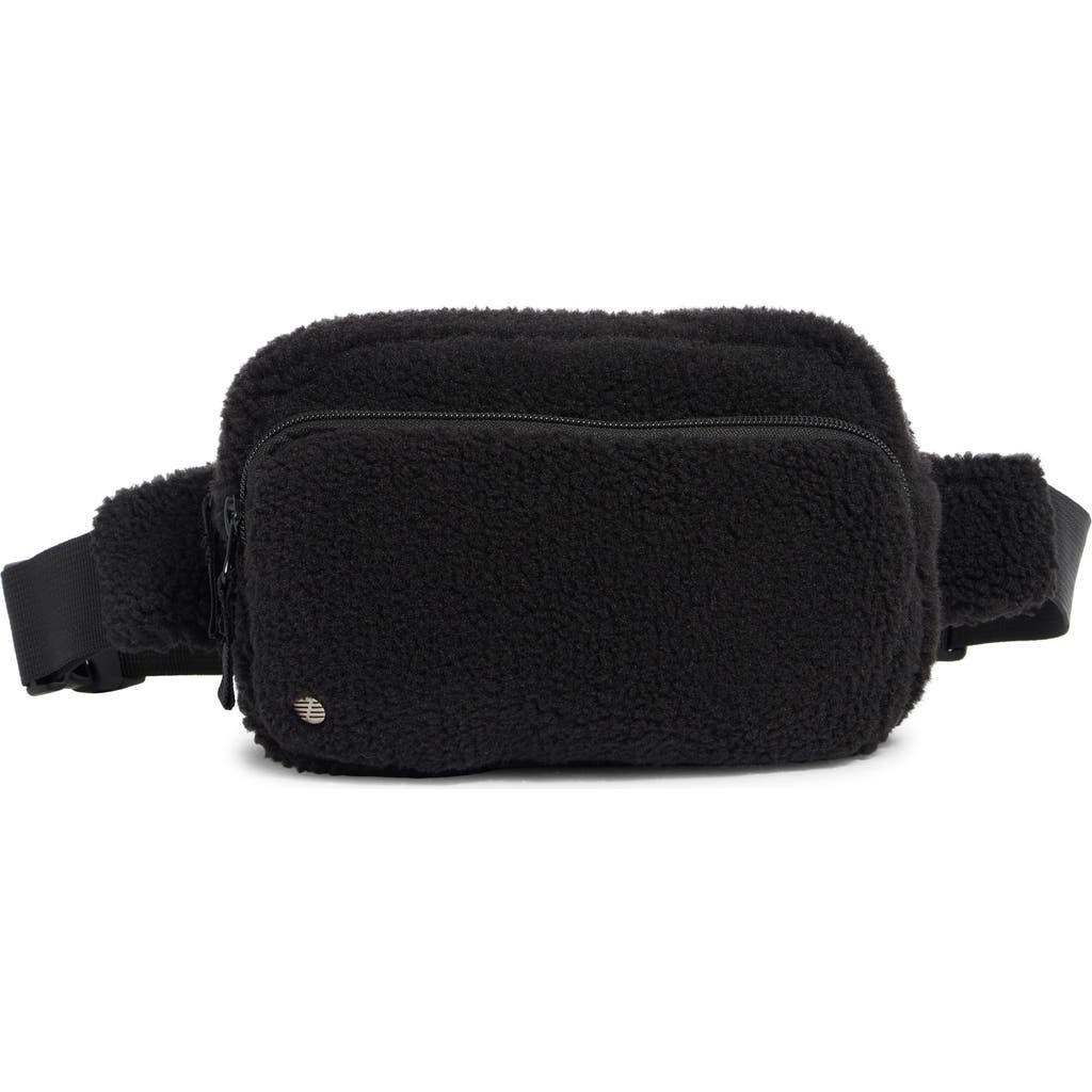 Z By Zella Faux Shearling Belt Bag In Black