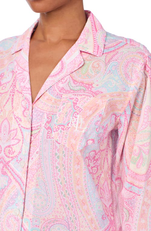 Shop Ralph Lauren Lauren  Print Cotton Blend Pajamas In Pink Pais