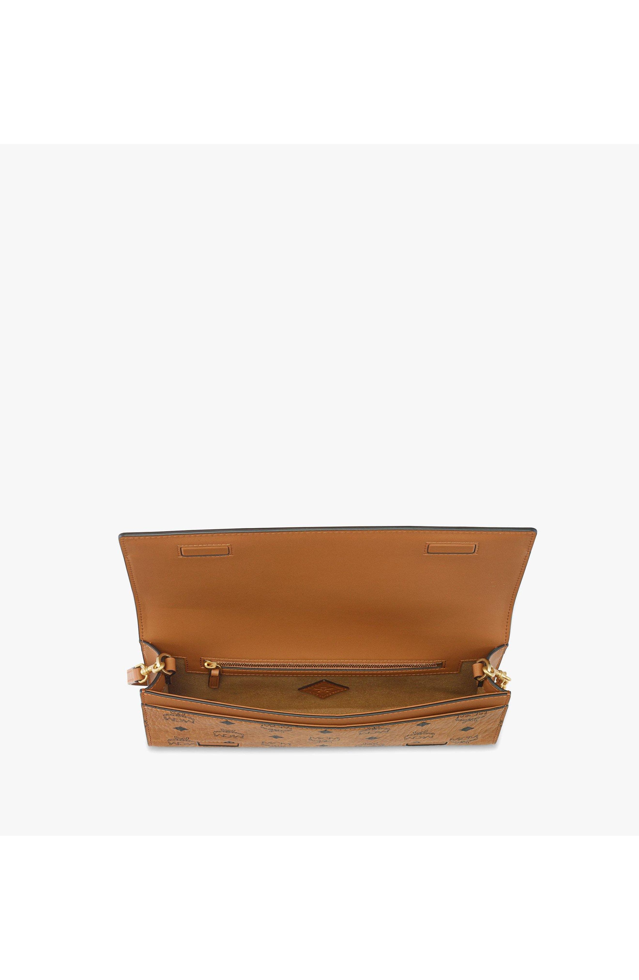 Small Diamond Clutch in Visetos Leather Mix, Alternate, color, Cognac