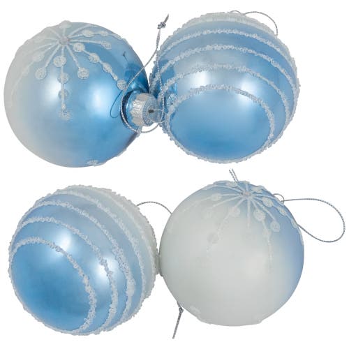 North Star Stripes And Snowflakes Shiny Glass Ball Christmas Ornaments In Blue
