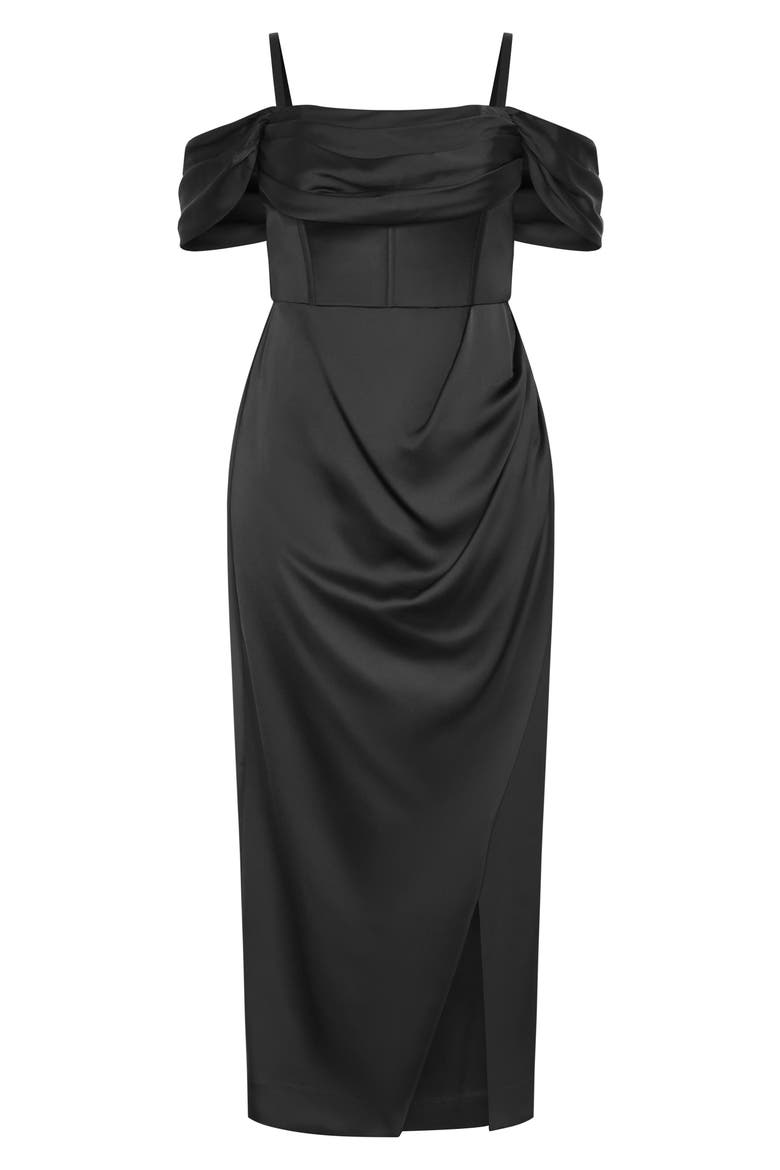 Forbidden Off the Shoulder Maxi Dress, Alternate, color, BLACK