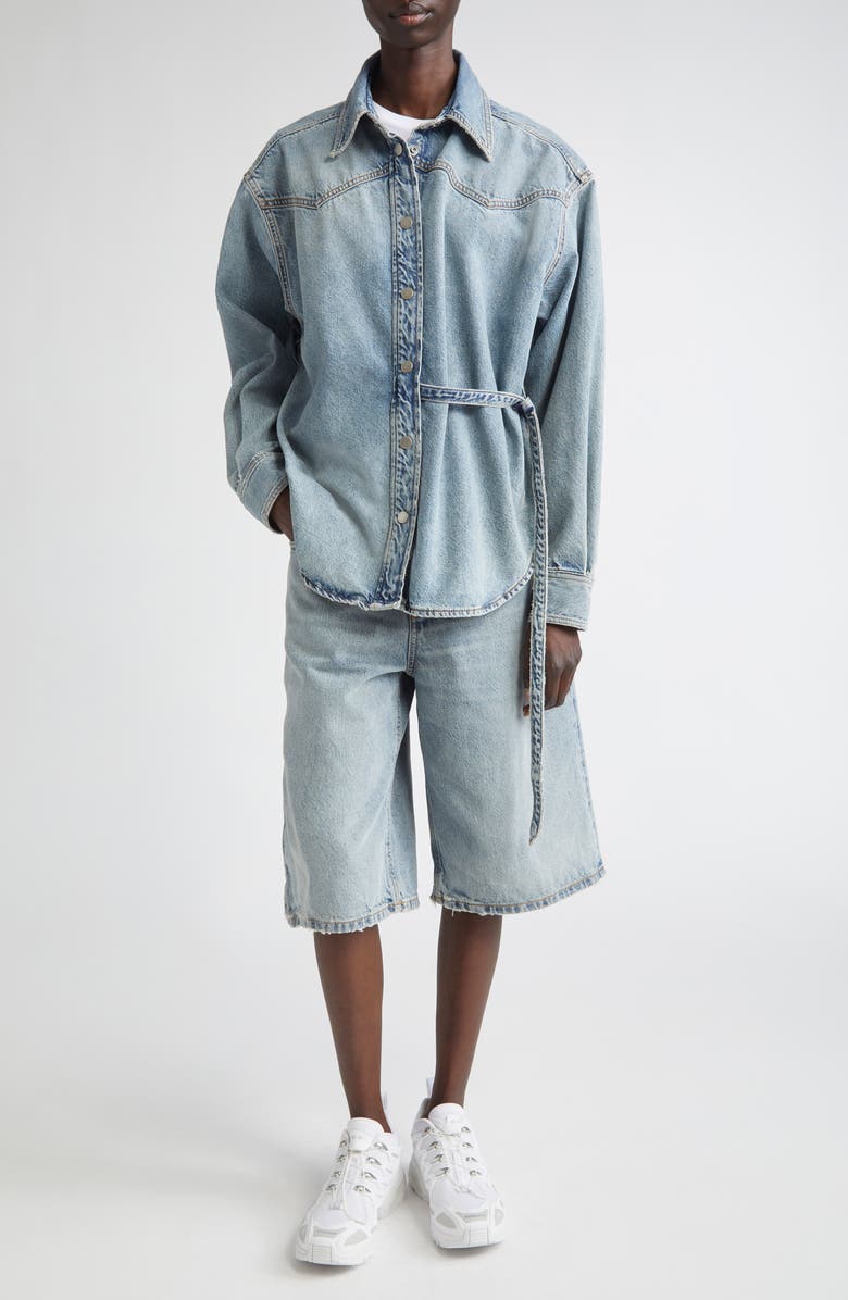 Haikure Belted Denim Snap-Up Shirt, Alternate, color, Authentic Wash