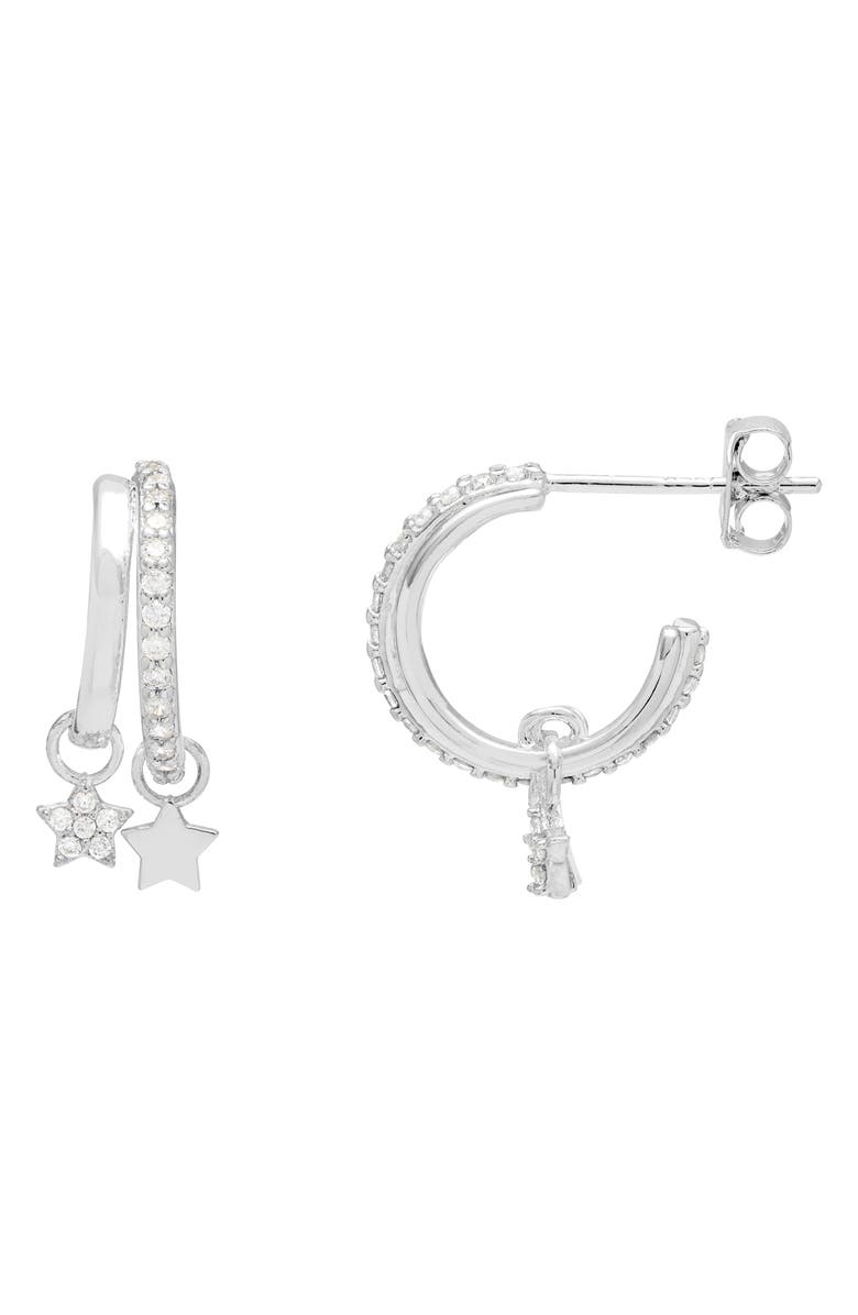 Estella Bartlett Duo Pavé Star Hoop Earrings, Main, color, Silver